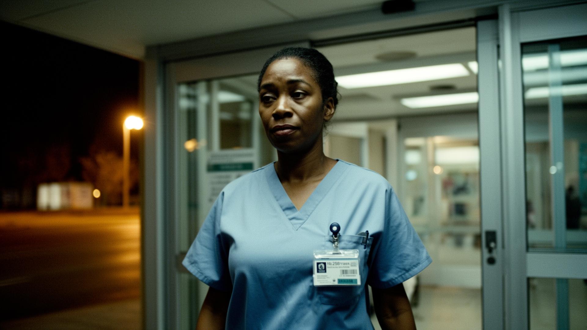 Nurse leaving work at night